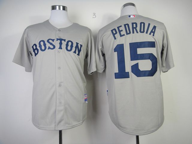 Men Boston Red Sox 15 Pedroia Grey MLB Jerseys1